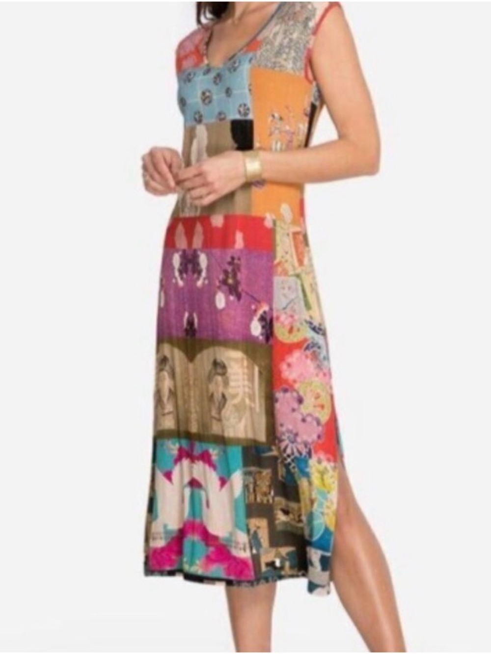 Johnny Was Tokyo High-Slit Bamboo Dress Multicolored Size Small New - Picture 1 of 15